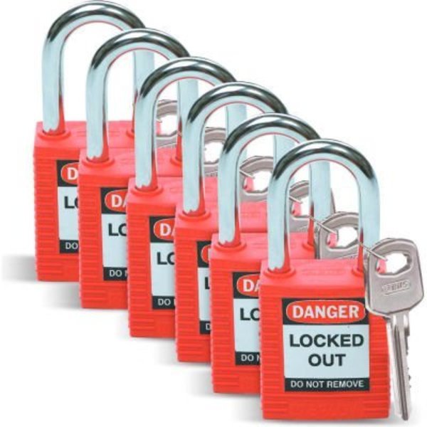Brady Brady® 51339 Safety Padlock With Label, Keyed Differently, Red, Plastic Covered Steel, 6/Pack 51339